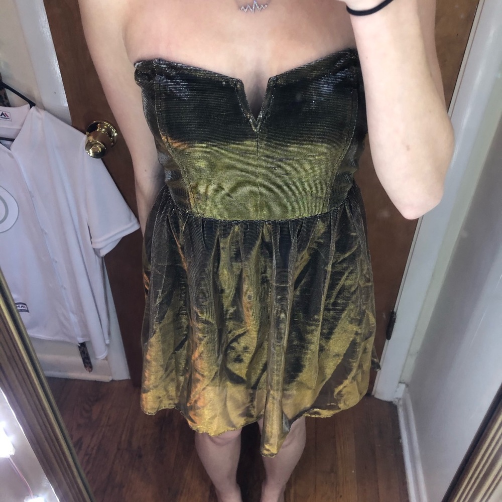 Gold and silver metallic strapless babydoll dress